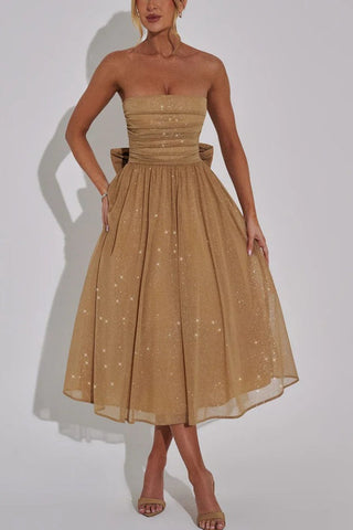 Sexy schulterfreies, rückenfreies Maxikleid mit Schleife