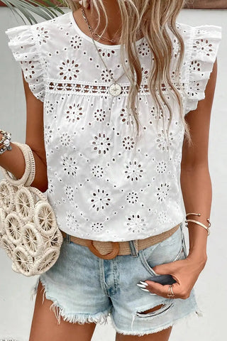 white eyelet ruffle blouse