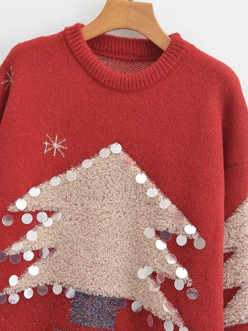 Autumn Winter Sweater Christmas Snowflake Long Sleeve Bottoming round Neck Knitted Sweater Pullover Sweater