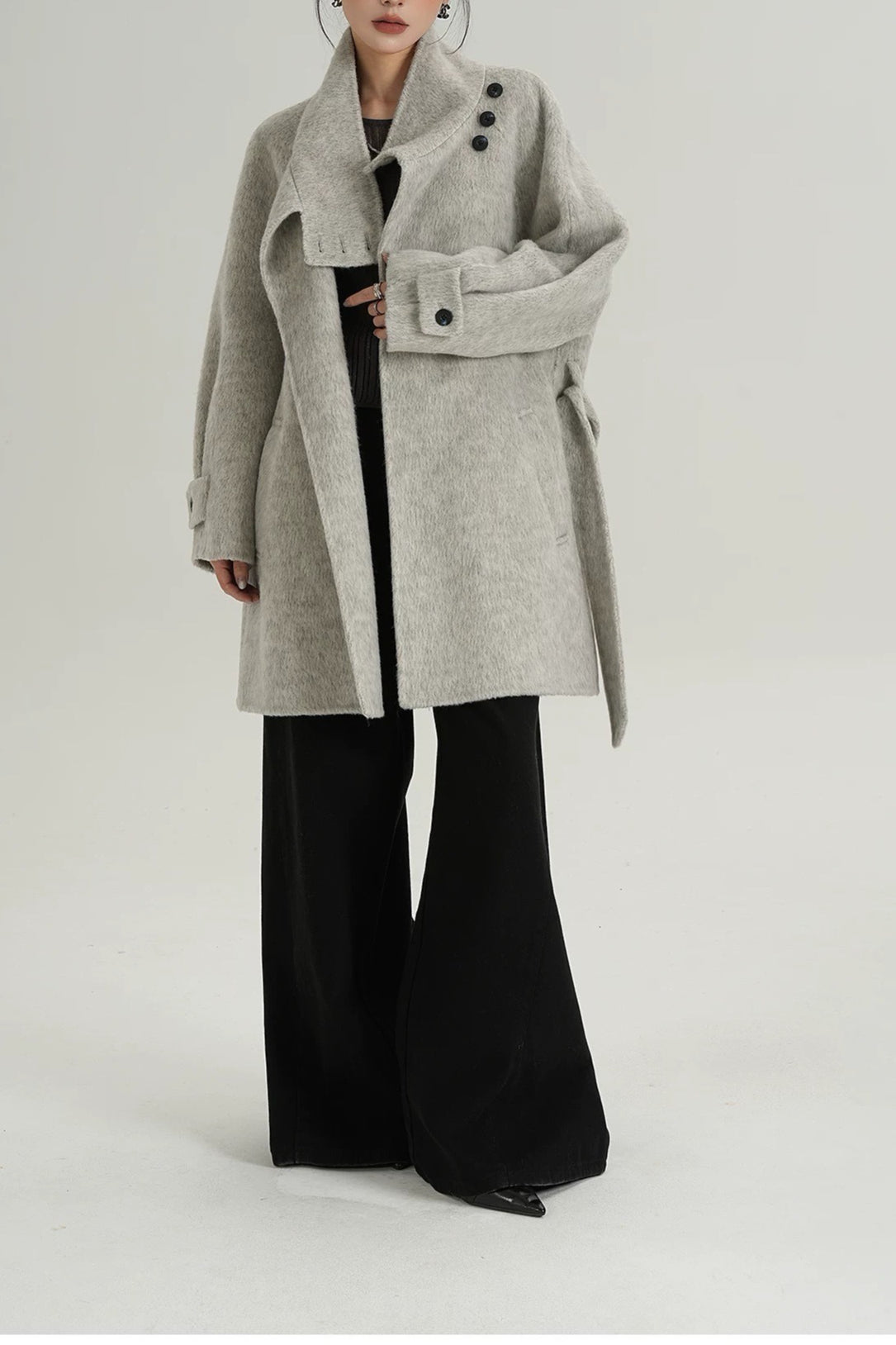 Chic Solid Wool Warm Loose Mock-neck Coat