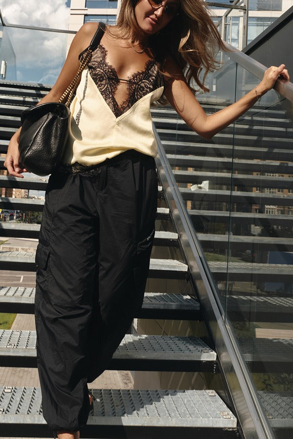 Sexy Lace Patchwork Deep V Neck Cami Top