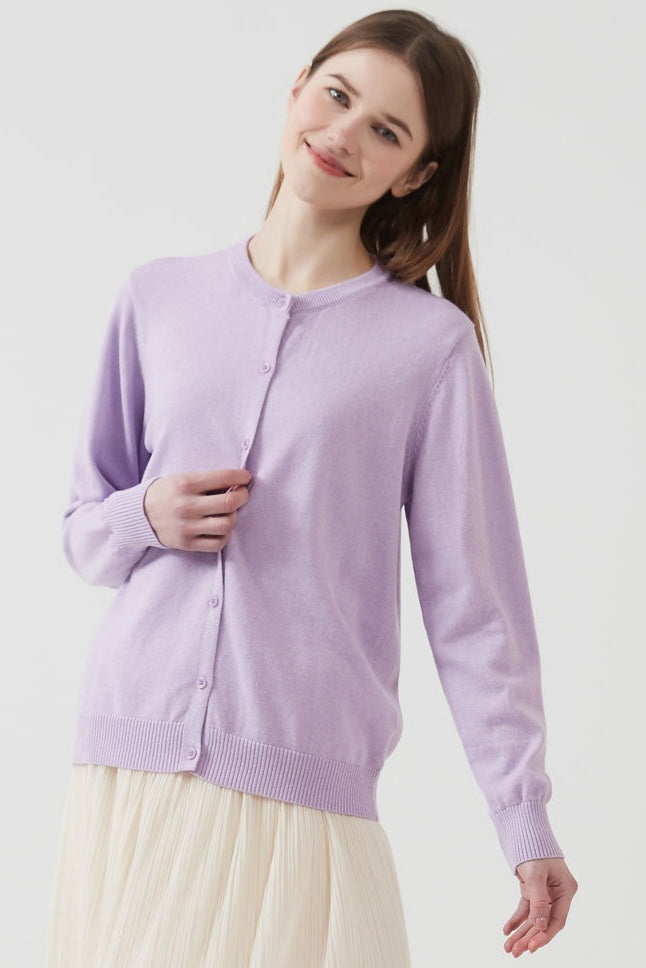Cotton Crew-Neck Lightweight Knit Outerwear Cardigan