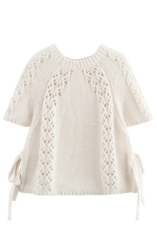 Lässiger, einfarbiger, ausgehöhlter Pullover mit Kordelzug und O-Ausschnitt 