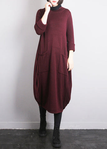 Vestido tipo suéter de punto de algodón con cuello redondo de morera para otoño 