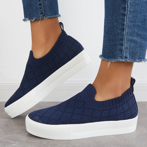 Mocasines de plataforma de punto elástico sin cordones, zapatos transpirables para caminar 