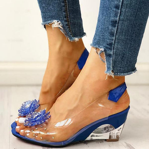 Yellow Slingback Flower Rhinestone Sandals