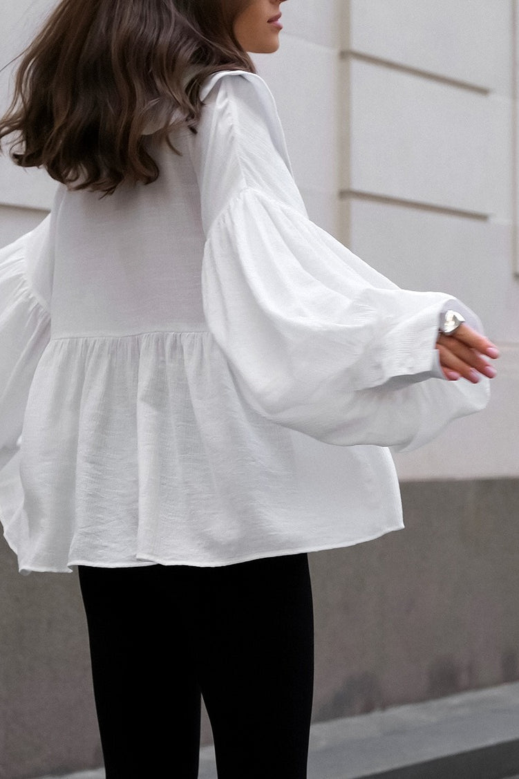 Vintage Baby Collar Pleated Puff Sleeve Blouse