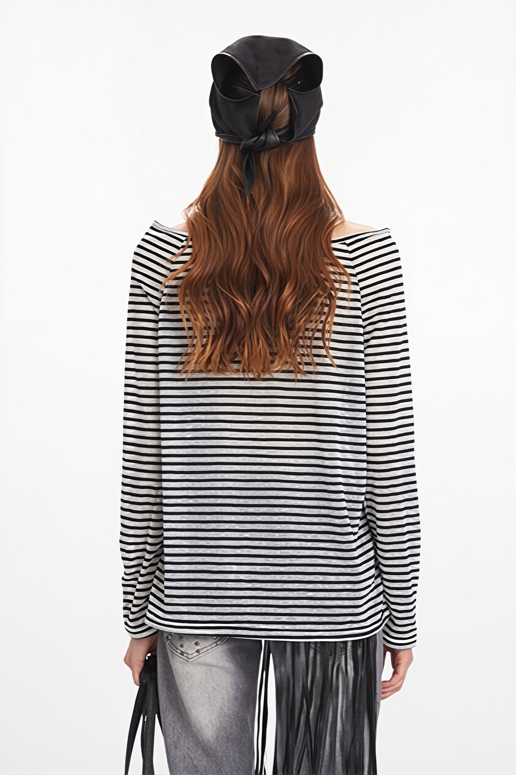 Striped Off Shoulder Long Sleeve T-shirt