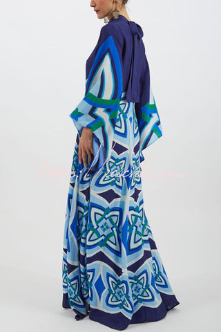 Shine The Light Unique Printed High Neck Bell Sleeve Loose Maxi Dress