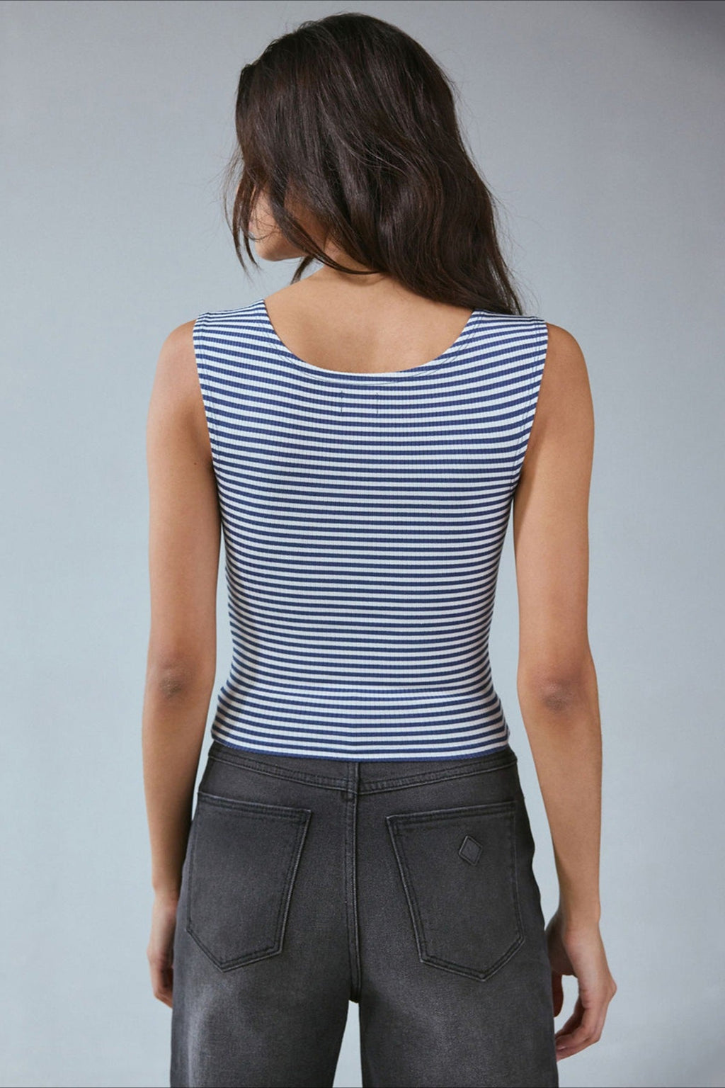 Vintage Dot Ribbed Square Neck Fitted Tank Top