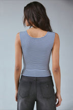 Vintage Dot Ribbed Square Neck Fitted Tank Top