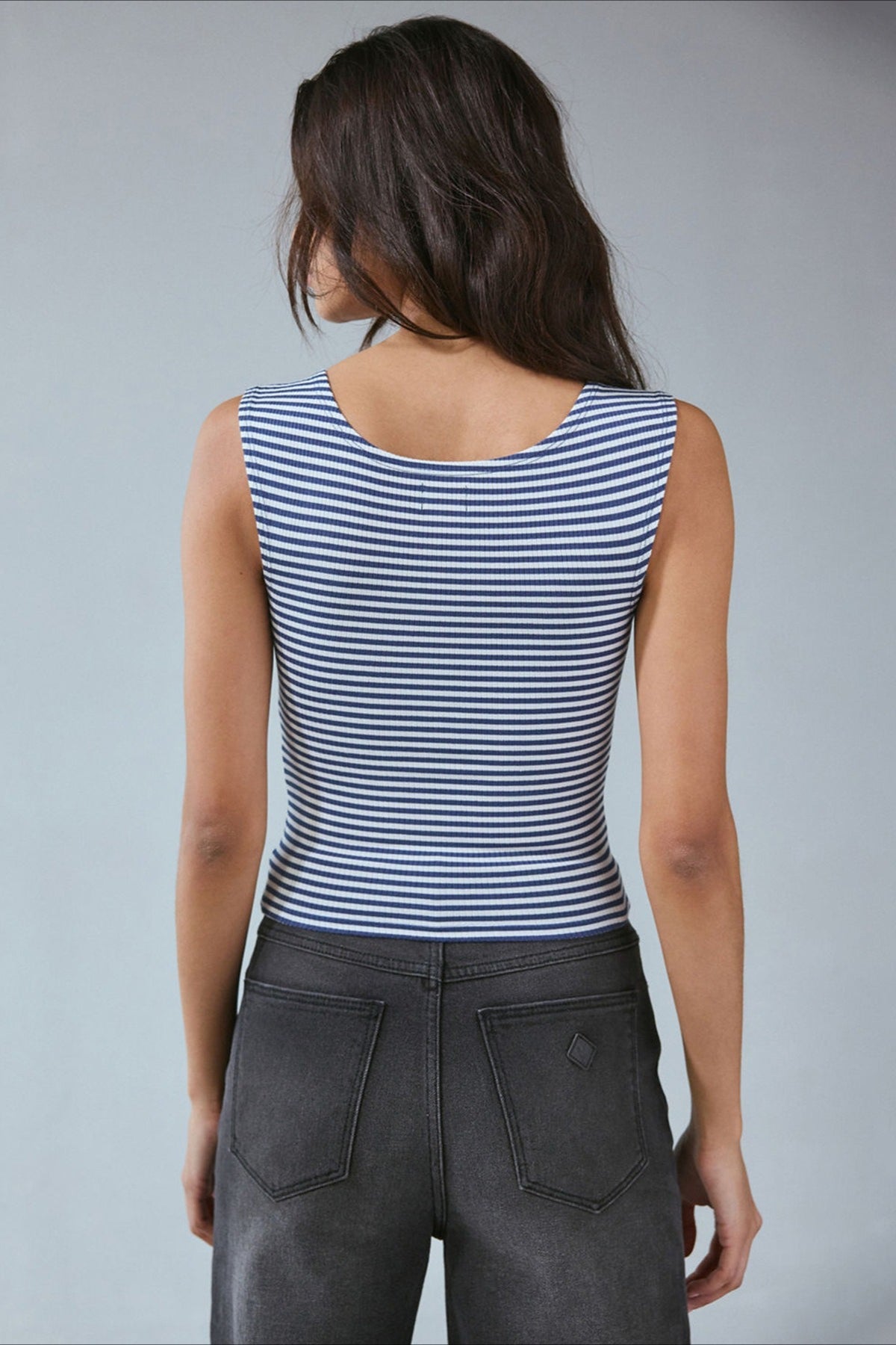 Vintage Dot Ribbed Square Neck Fitted Tank Top