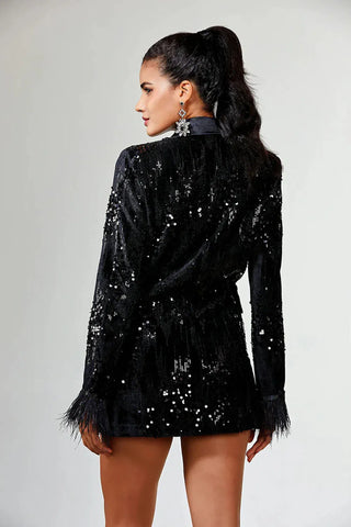 Sequin Feather Splicing Blazer