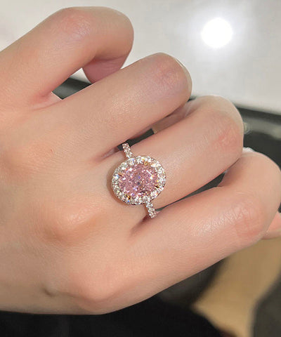 Anillos finos de cobre rosa con circonita en forma de huevo 