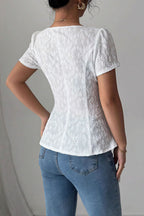 Square Neck Bow Lace Short Sleeve Blouse