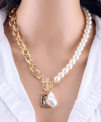 Mode Gold Kette Perle Halskette Für Frauen Barock Perle Metall Zwei Stück Set 