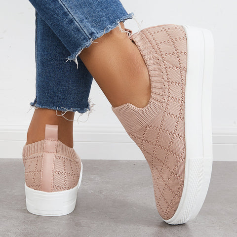 Mocasines de plataforma de punto elástico sin cordones, zapatos transpirables para caminar 