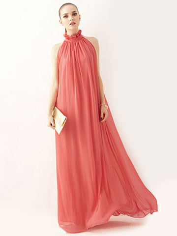Summer Dress Maxi Dresses Purple Jewel Neck Lace Up Chiffon Beach Dress