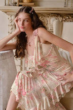 Ruffled Floral Asymmetrical Cami Maxi Dress