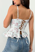 Floral Irregular Ruffle Tie Cami Top