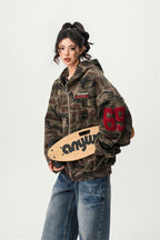 Camo Zip Oversized Street Hoodie