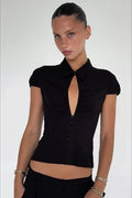 Lapel Button Short Sleeve T-shirt