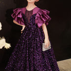 Kommunionkleid für Blumenmädchen, Paillettenkleid mit Rückenbindefunktion, Prinzessinnenkleid 