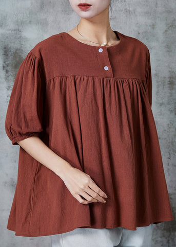 Camisa de algodón color caramelo, tops de verano de gran tamaño 