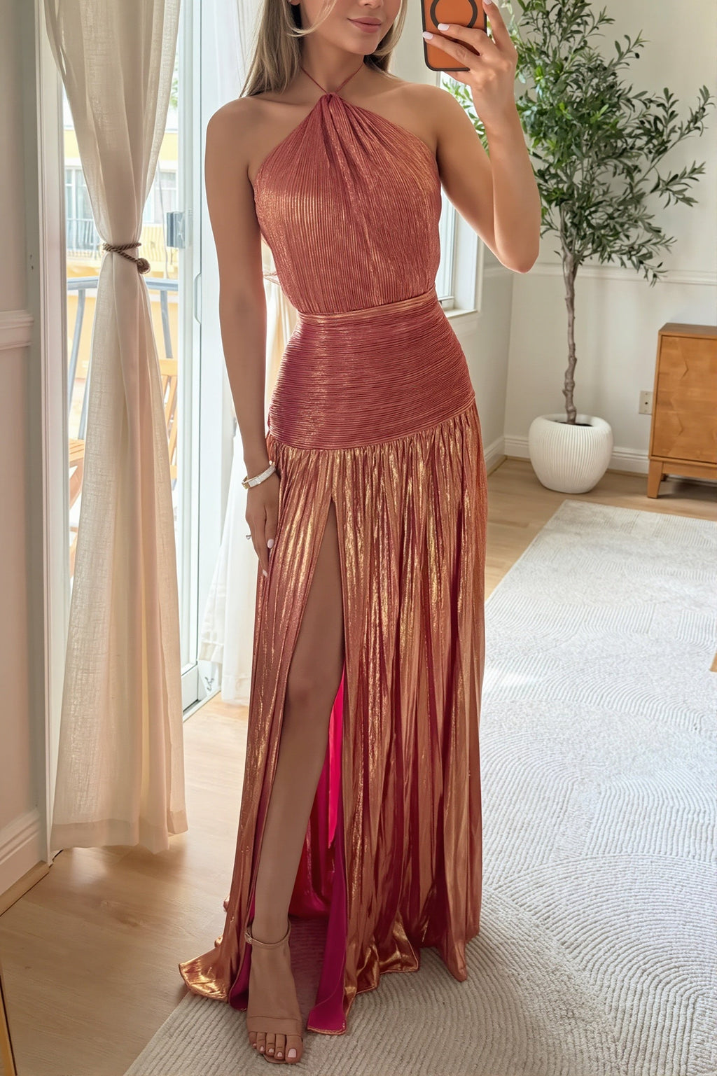 Halter Backless Split Tie Bodycon Maxi Dress