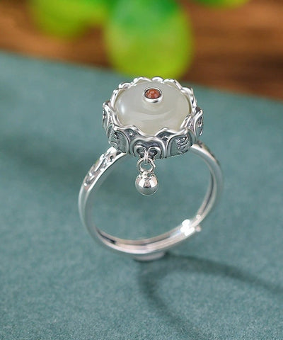 Anillos retro de jade y turquesa en plata de ley amarilla 
