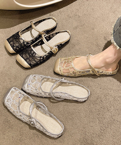 New Stylish Silver Tulle Zircon Flats Slide Sandals