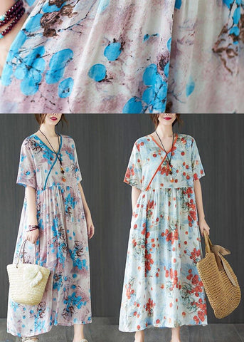 Comfy Orange Print V Neck Summer Short Sleeve Dresses