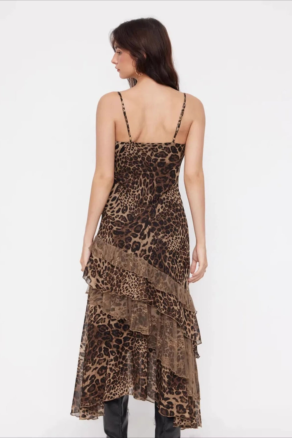 Lace Leopard Print Layered Maxi Dress