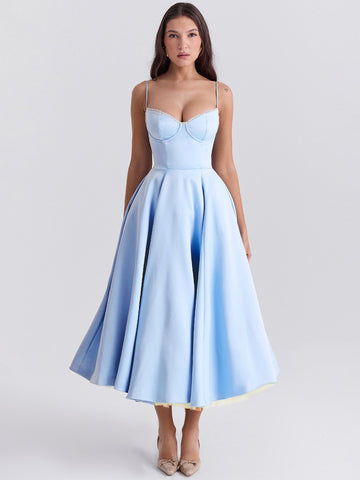 Pink Corset Dress Spaghetti Straps Backless Brunch Birthday Party Midi Dresses