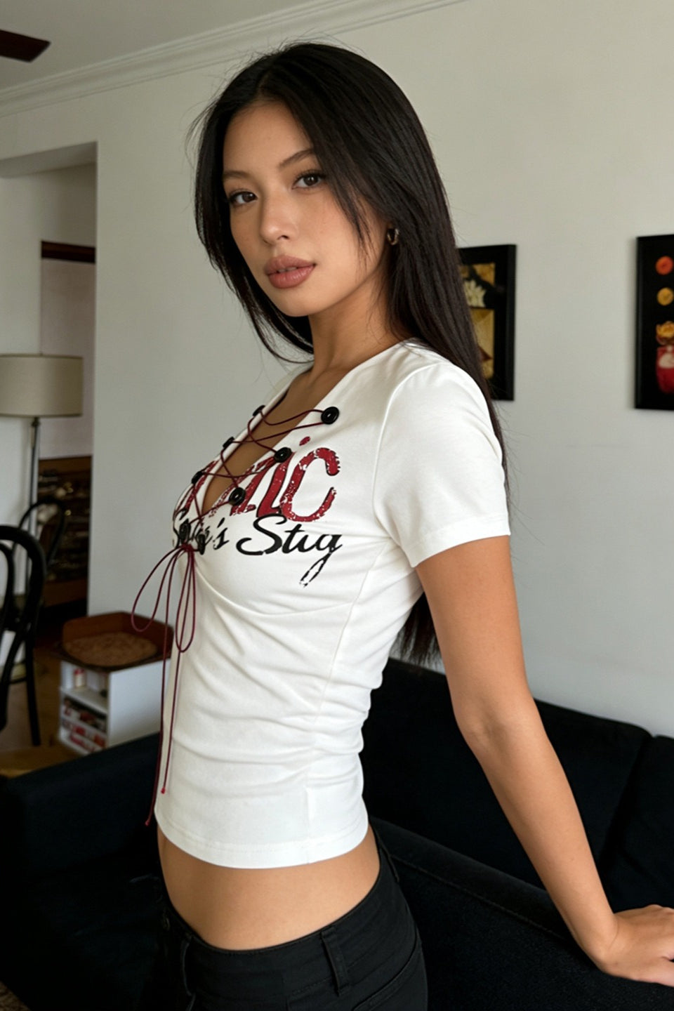 Printed Short Sleeve Slim Fit Casual Streetwear Blouse