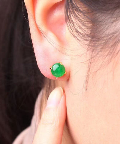 Pendientes de jade con incrustaciones de plata de ley verde hechos a mano 