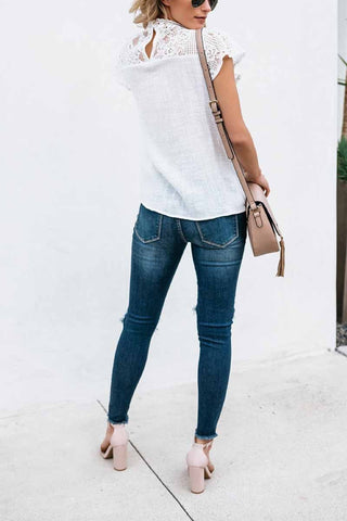 Chicindress Summer Geometric Stitching Lace Short Sleeves Tops (6 Colors)