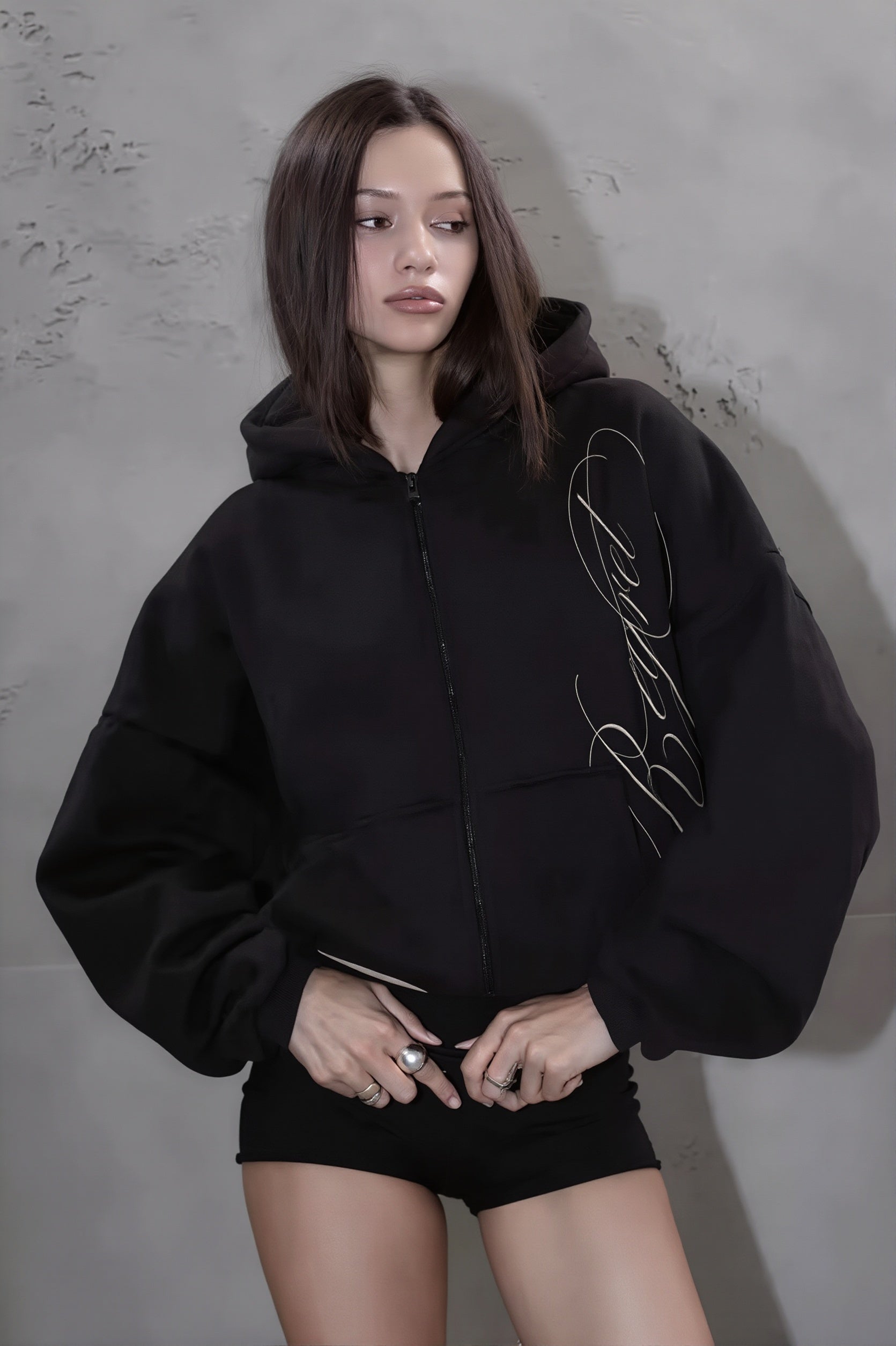 Stylish Letter Graphic Zip Up Hoodie