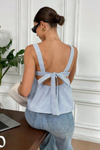 Striped Tie-Shoulder Square Tank Top