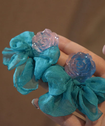 Chic Blue Chiffon Patchwork Resin Floral Bow Hoop Earrings