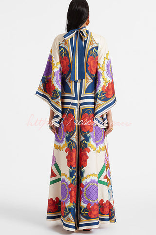 Shine The Light Unique Printed High Neck Bell Sleeve Loose Maxi Dress