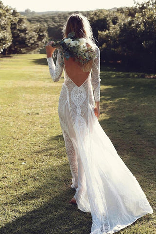Rückenfreies Langarm-Maxikleid aus Spitze 