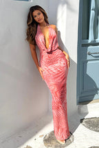 Leopard Print Cowl Neck Bodycon Maxi Dress