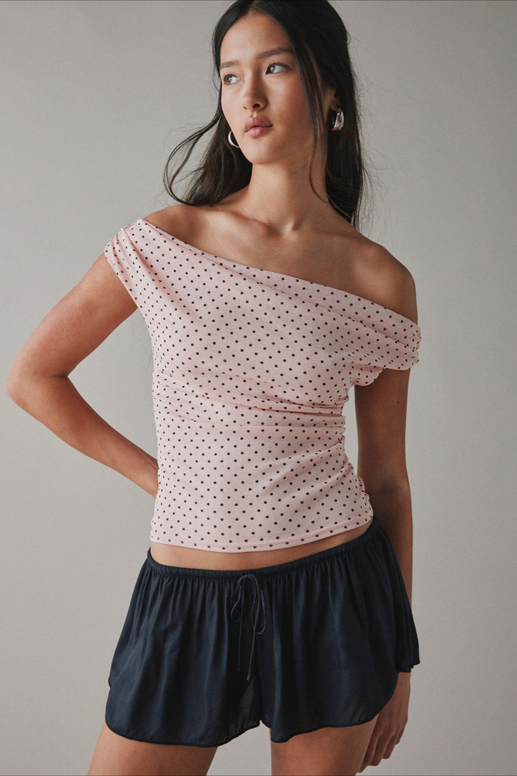 Print One Shoulder Ruched Cropped T-shirt