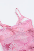 Floral Trim Chiffon Waist Cinched Padded Cami Top