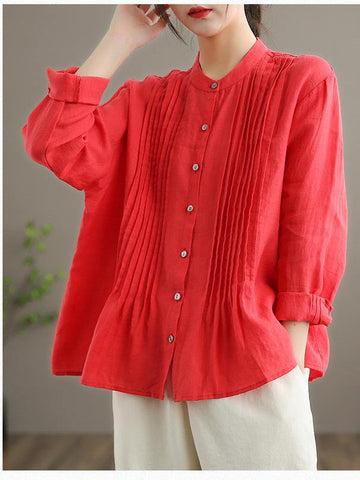 Camisa de lino blanco orgánico, túnicas, blusa de ramio para mujer 