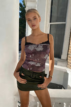 Chic Lace Trim Print Panel Everyday Cami Top