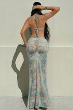 Vacation Halter Open Back Slinky Maxi Dress
