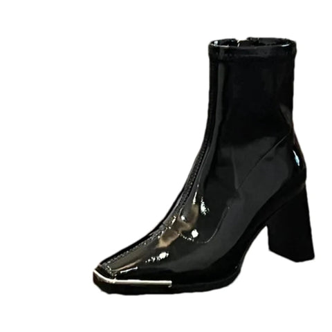Botines sexis con punta cuadrada para mujer, zapatos de tacón alto gruesos, zapatos de invierno de moda 2024, botas Chelsea de diseñador, nuevos zapatos de mujer 