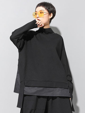 Camiseta corta de manga larga negra False Two
